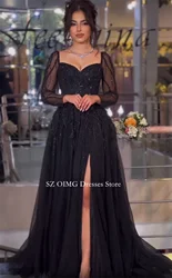 OIMG Dubai Mordern Sweetheart Sequined Prom Dresses Evening Dress Tulle Black Luxury Women Evening Gowns Formal Party Dress