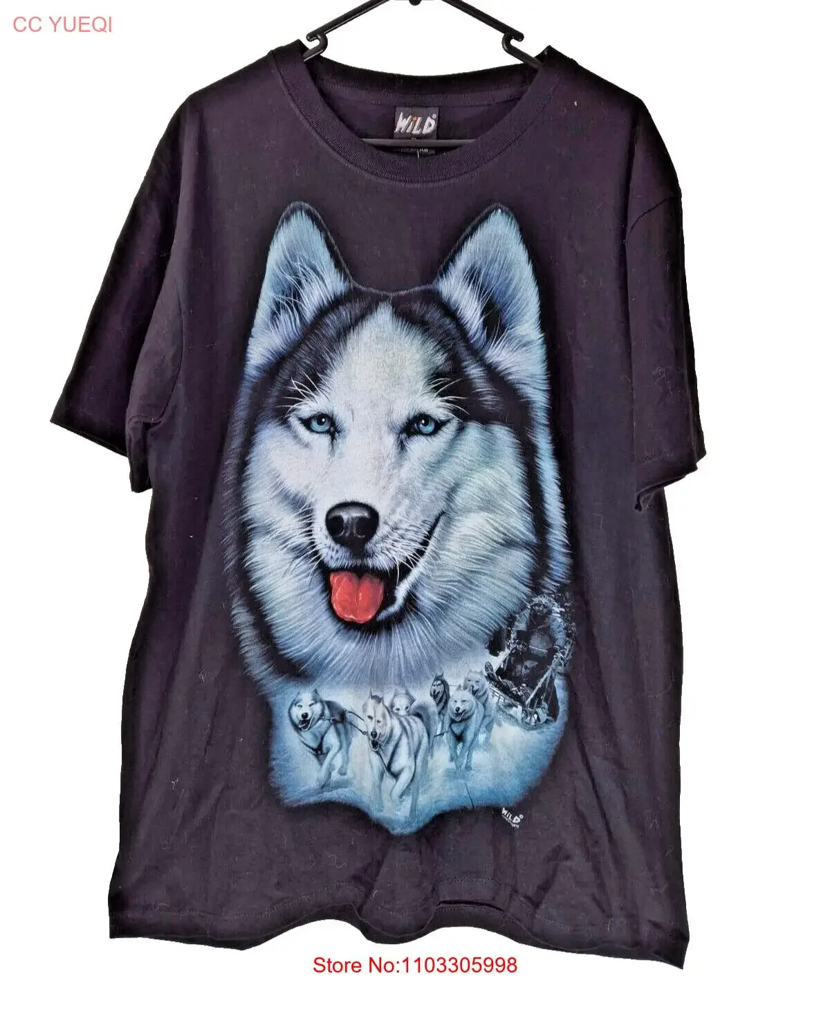 Футболка с персонажем Wild Huskies, размер L, с принтом BNWT, светящаяся в темноте, винтажная, стираная, для дома, удобная, растягивающаяся с графикой