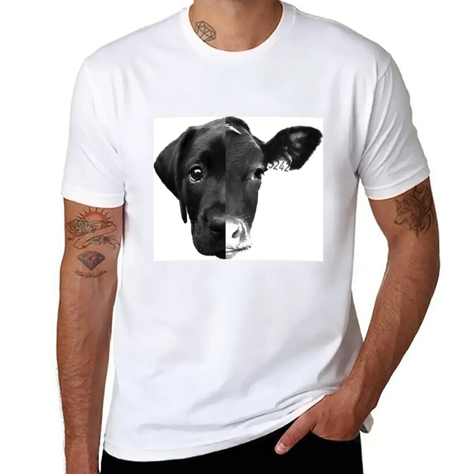 Speciesism Cow Dog Split Face T-Shirt sublime oversized graphic tee mens funny t shirts