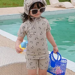 Baby Boy Girl Swim Suit Jumpsuit+Cap 2PCS Infant Toddler Child Swimwear Panda Print Bathing Suit  Kid Swimming Clothing 1-7Y