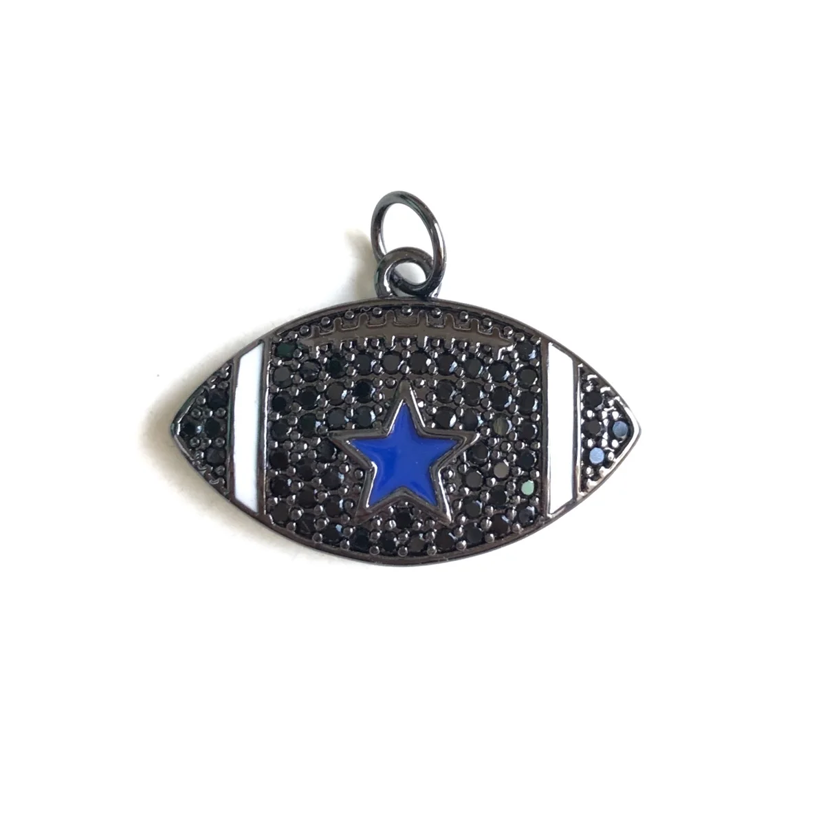 5pcs Micro Pave Blue Star American Football Charms for Women Bracelets Necklace Making Gold-Plated Pendant Jewelry Accessories