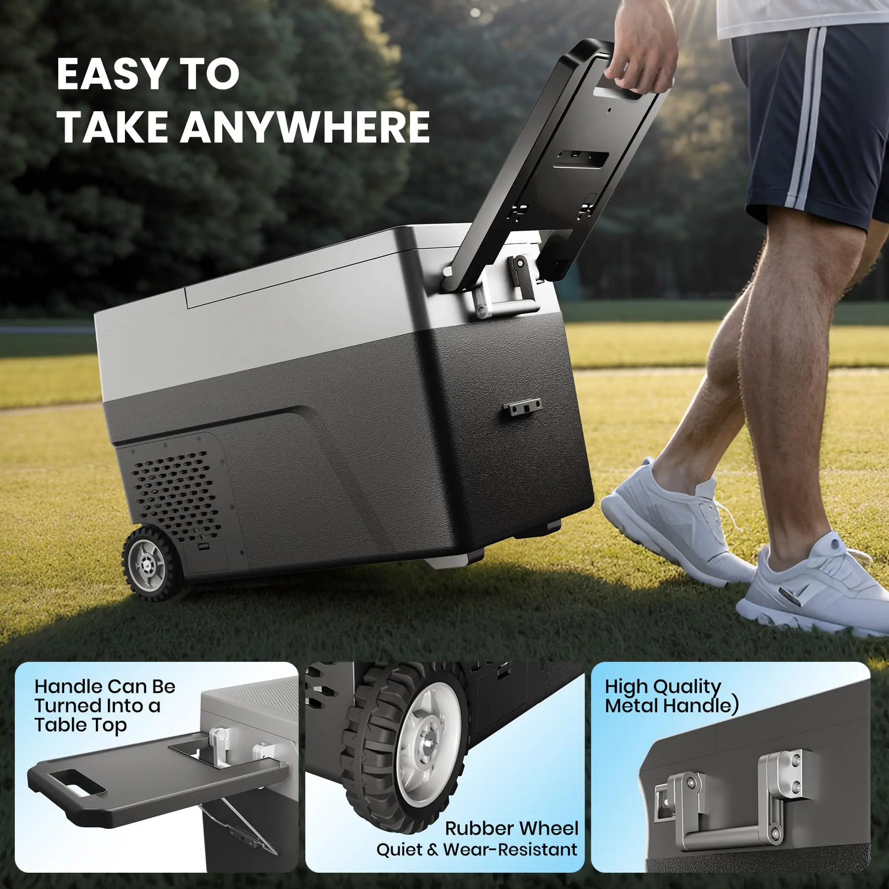 40QT 12V Car Refrigerator Freezer with Ice Maker – Portable Electric Cooler, Dual-Use AC/DC, -4℉ to 68℉, Wheels, Tabletop, Fast Cooling, Battery Protection, LED Light – Perfect for Camping, Travel, Outdoor, Truck, Parties