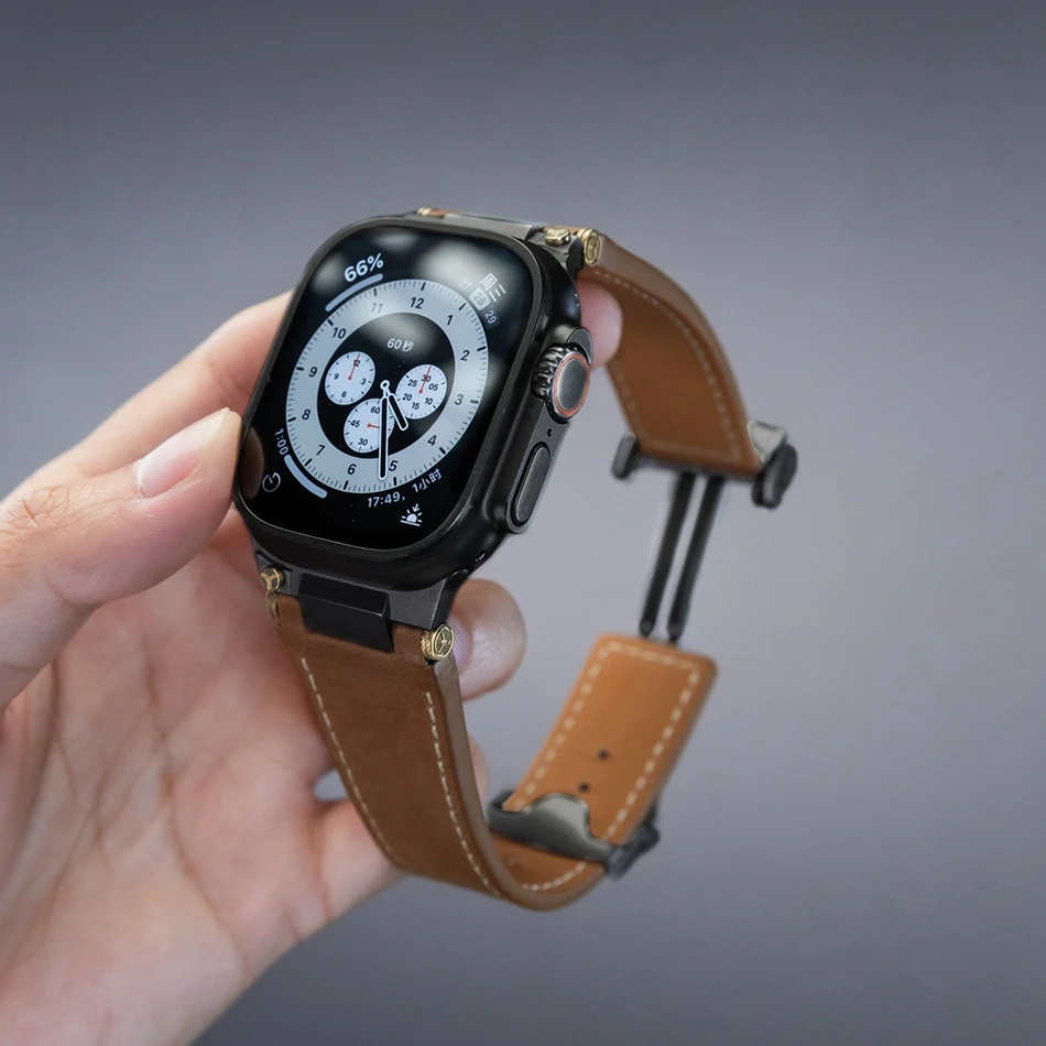 Man Leather Band for Apple Watch 11 10 9 8 6 7 3 SE Folding Clasp