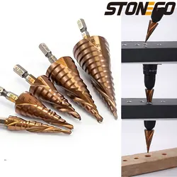 STONEGO HSS M35 Drill Bit for Stainless Steel High Speed Steel Double Spiral Step Drill 4-12mm/4-20mm/5-21mm/5-27mm/4-32mm