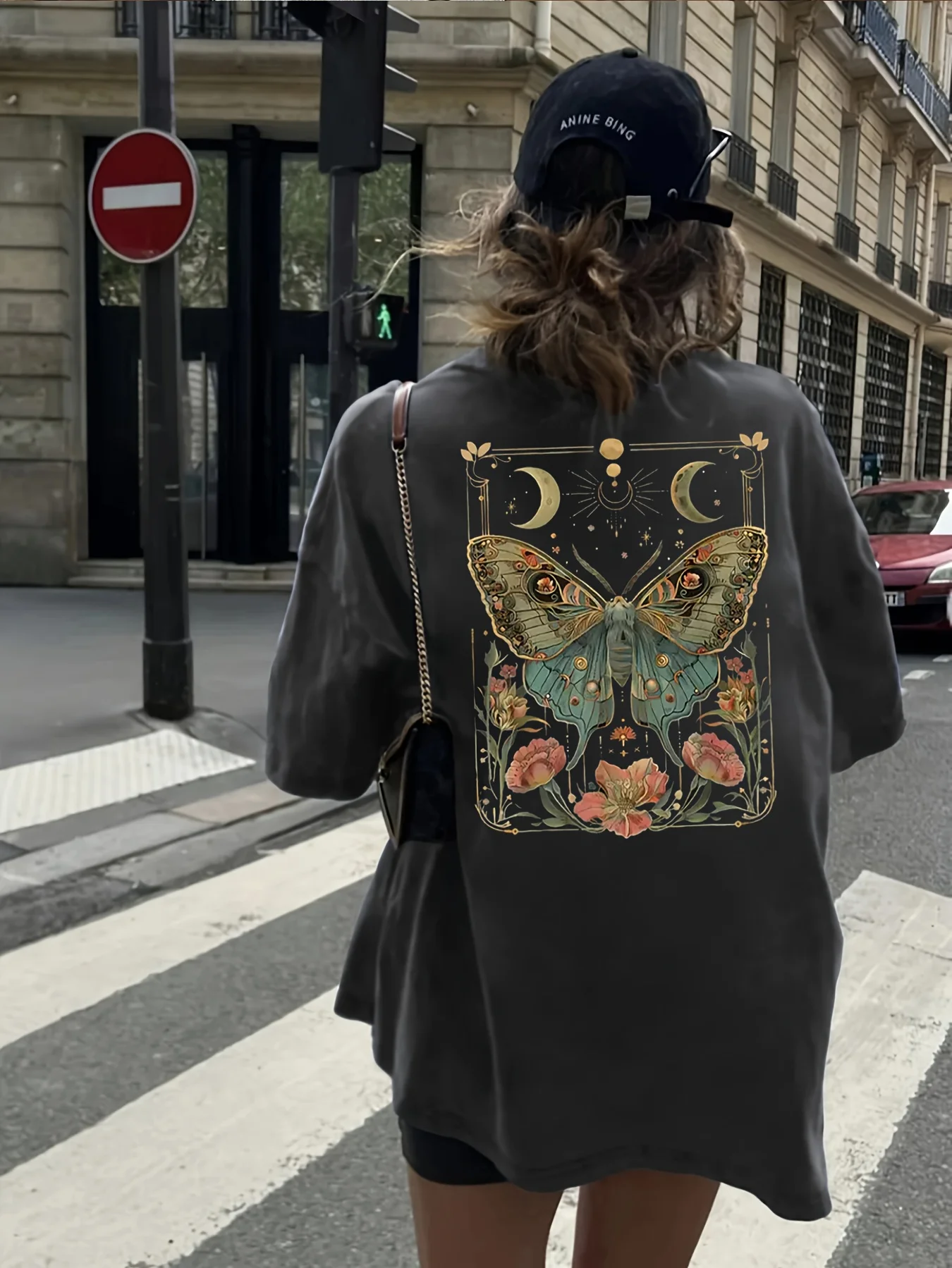 

Женская футболка больших размеров с принтом бабочки и луны и цветов, хлопковая дышащая модная и универсальная уличная одежда унисекс большого размера