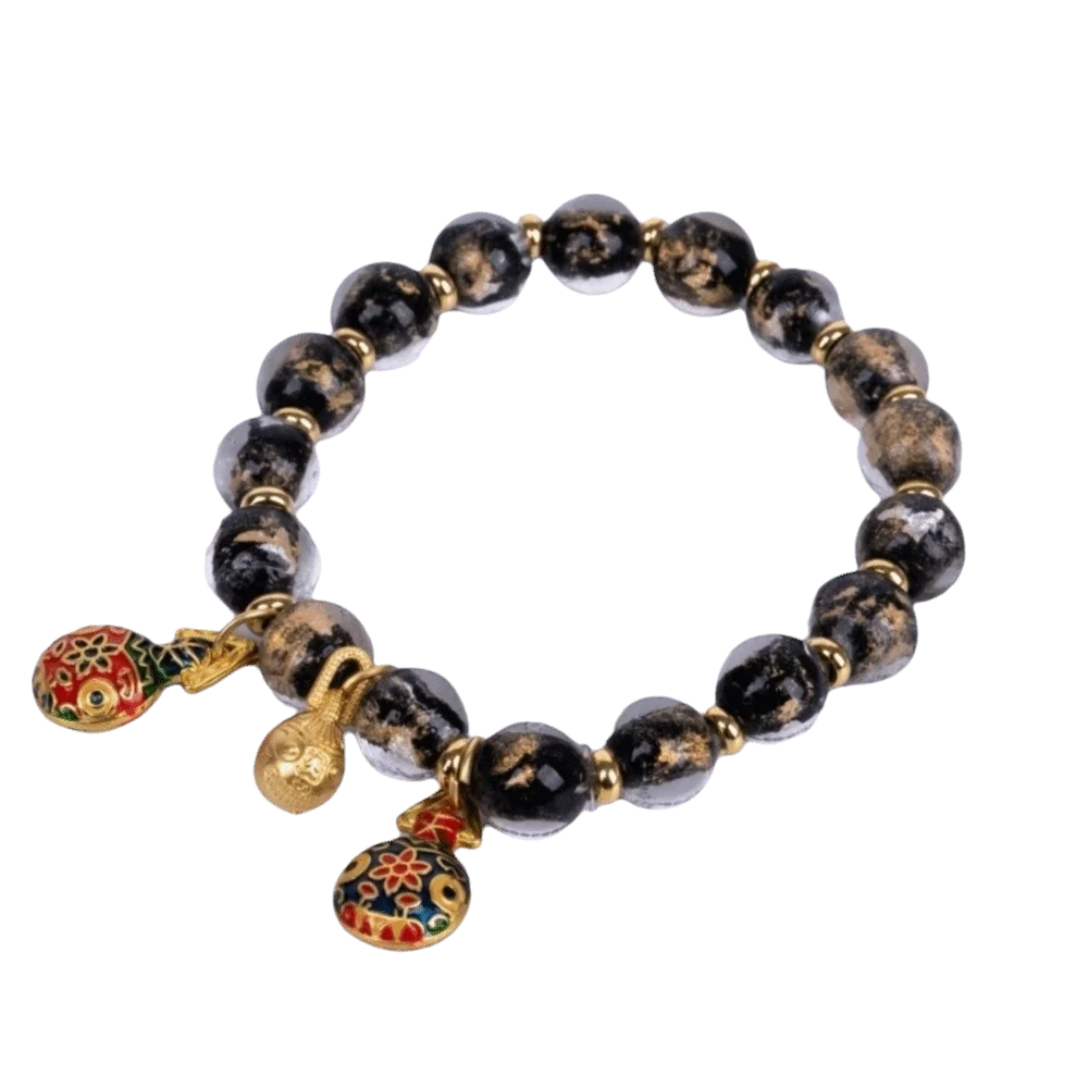 Good Luck Glass Bead Bracelet Incense Ash Lightweight Prayer Bracelet Colorful Enamel Vintage Lucky Charm Bracelet Men