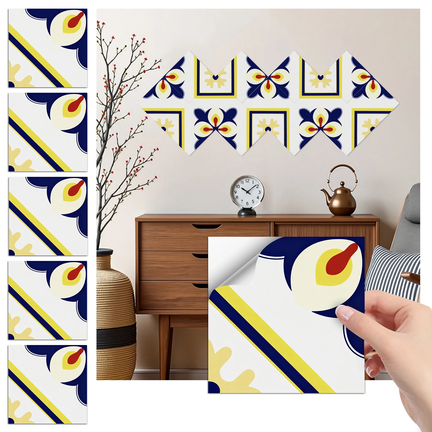 

36 pieces of minimalist floral tile stickers, self-adhesive wall stickers, waterproof kitchen, bathroom and home decoration