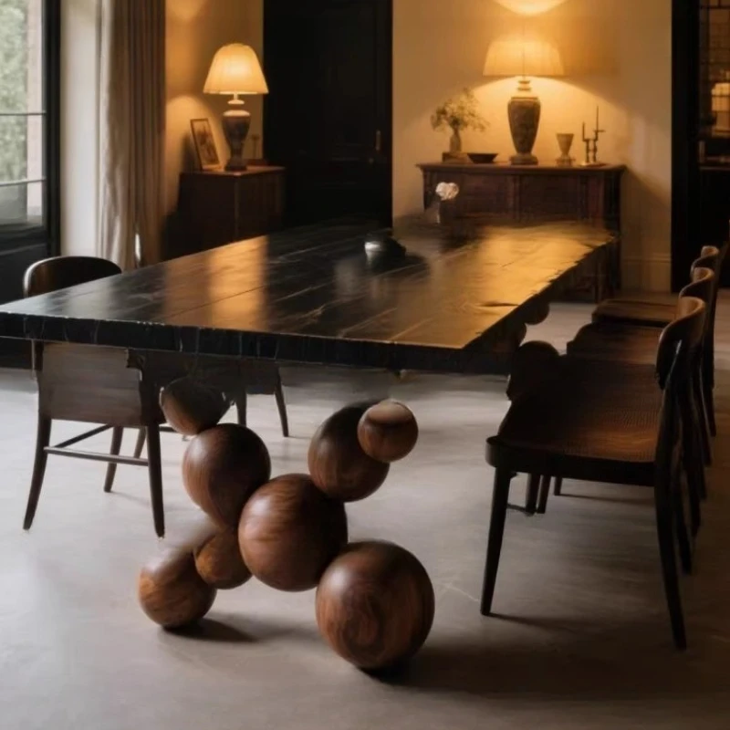 

Retro style solid wood six-person long dining table reception table