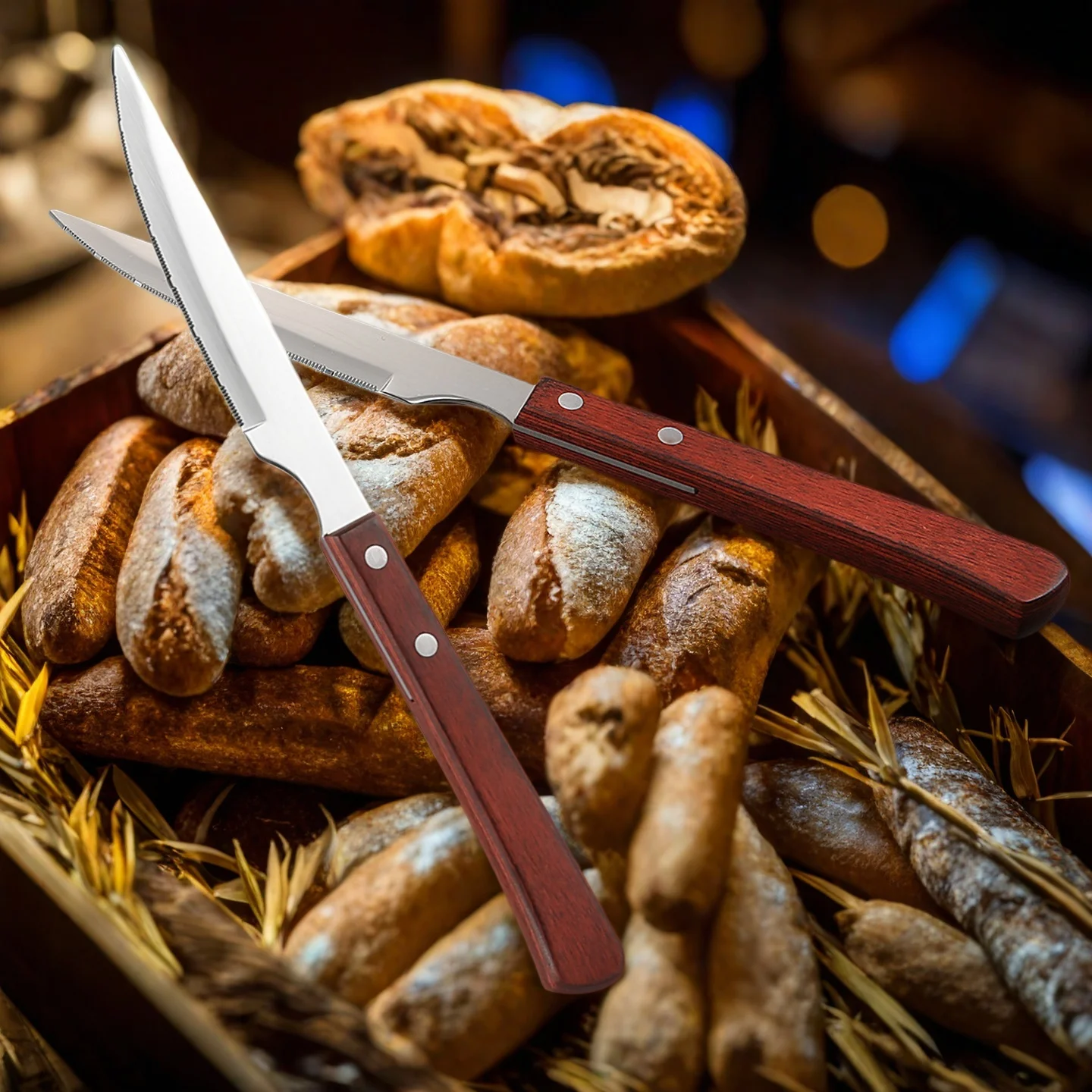 1-12 PCS Steak Knives Stainless Steel Knife Set Red wood wood Ergonomic Handles Serrated Steak Knives Cutlery set