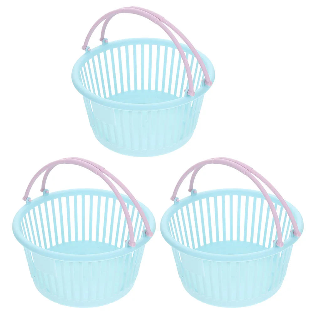 

3 Pcs Plastic Handheld Storage Baskets Desktop Toy Models Mini Supermarket Grocery Decorations Blue Kids Gifts Home