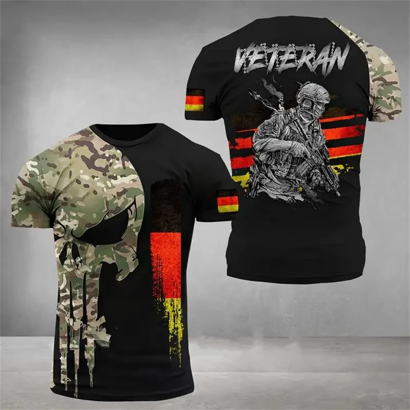 Germany National Flag Camouflage Graphic T Shirt for Men Clothing German Eagle Emblem Camo T-shirt Forest Combat Tee Shirts Tops