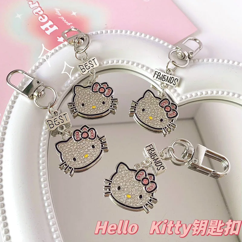 1 Set Best Friends Y2K Silver Color Metal Hellokittys Keychain Cool Keyring Girls Bag Pendant Backpack Hanging Decoration