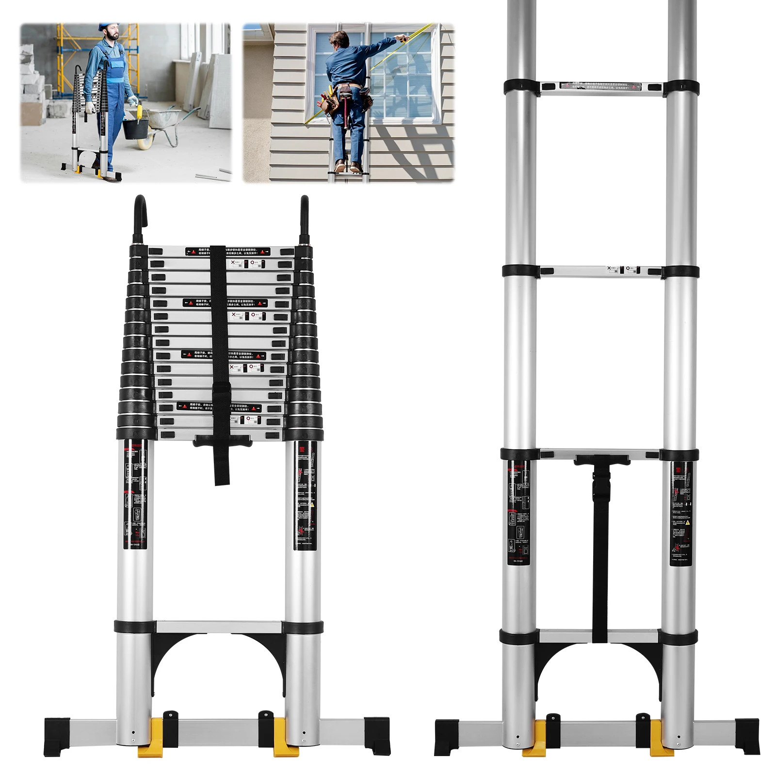 

Aluminum 7.1m Telescoping Attic Ladder W/2 Triangle Stabilizer Collapsible Adjustable Telescopic Ladder for RV Home Outdoor Work