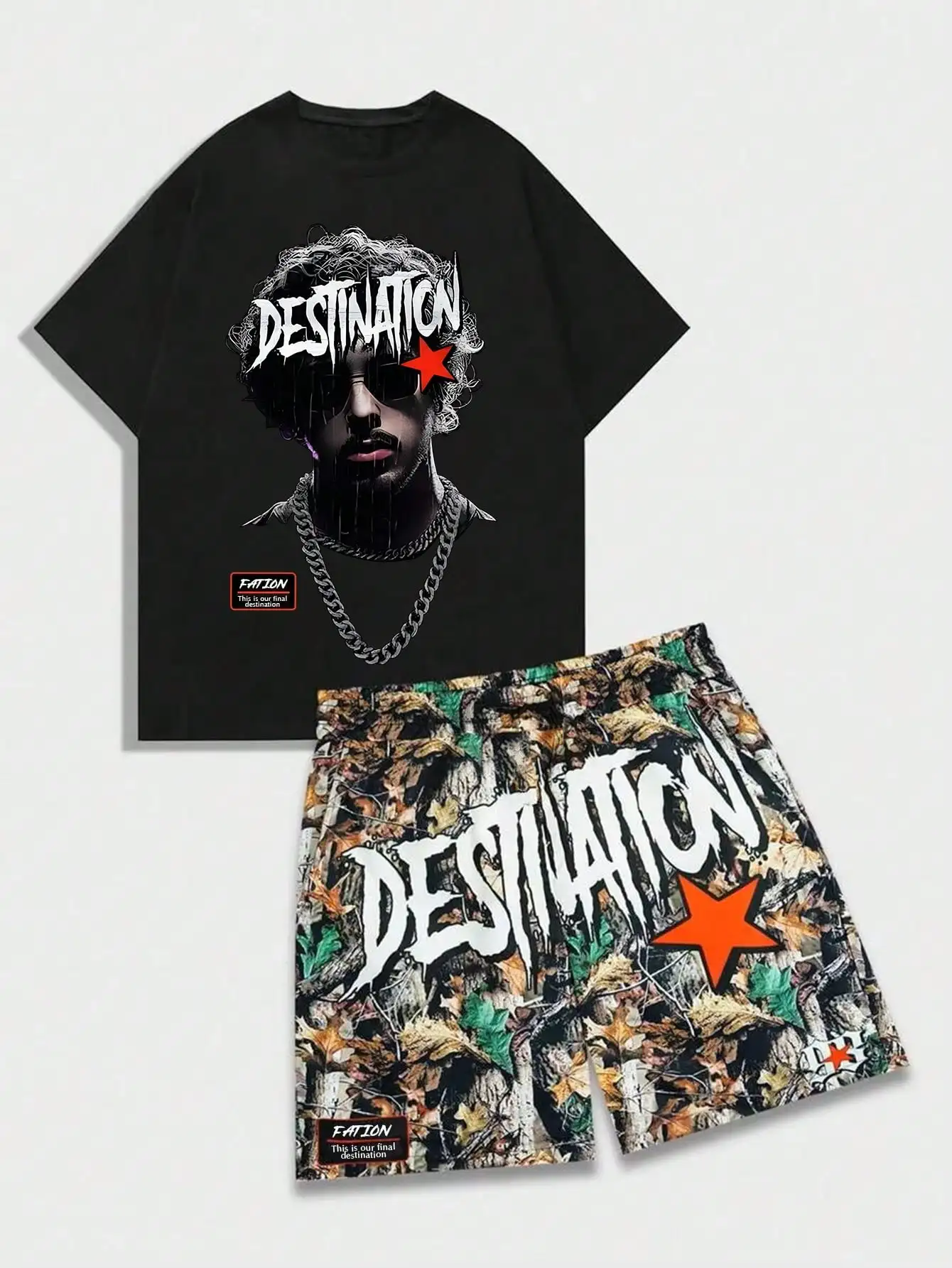 

Portrait Y2k Graphic Hip Hop Unisex Cotton T-Shirt Luxury Fashion Plus Size Tops Short Sleeve Classic Printed T-Shirt Shorts Set