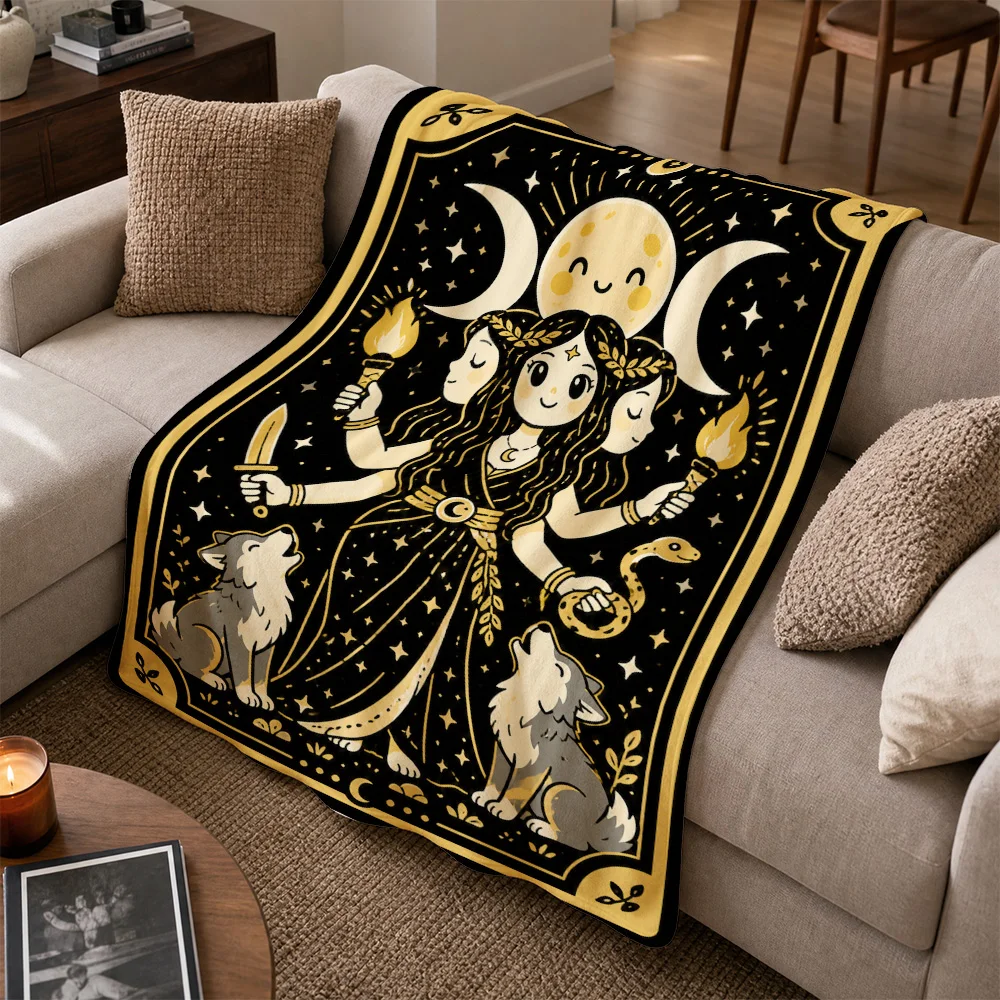 Boho Celestial Witchy Throw Blanket for Couch Decor Mystic Moon Star Motif Plush Sofa Accent Tapestry Cozy Witchcraft Gift for W