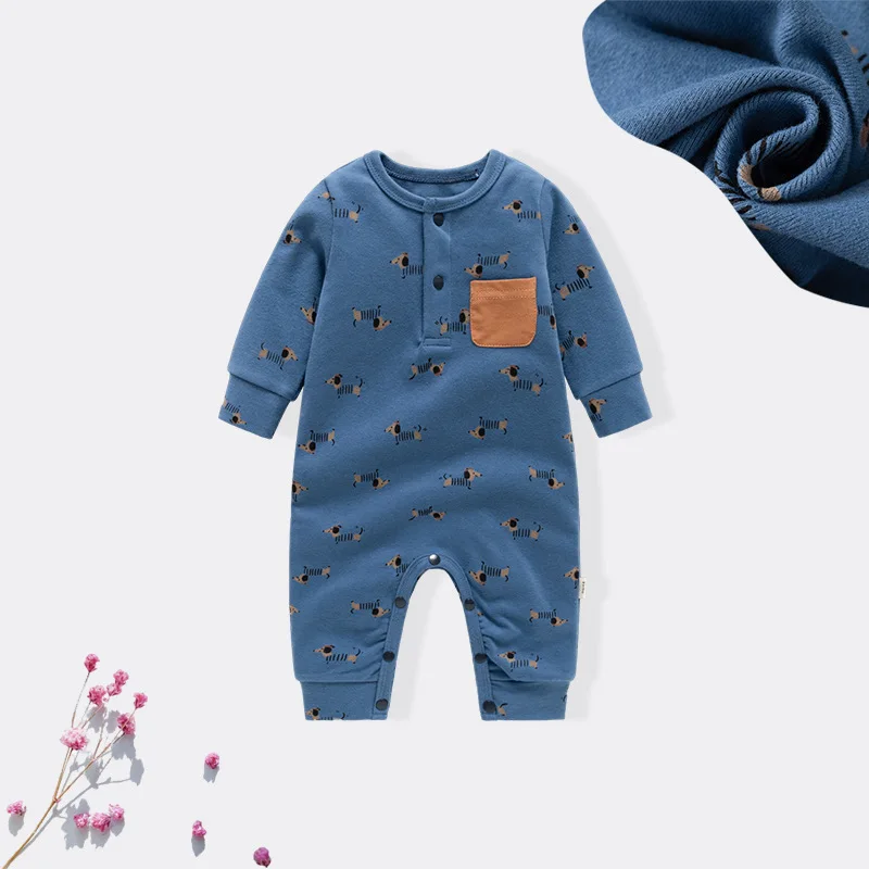 ZOETOPKID Newborn Baby Long Sleeve Romper Spring Autumn Cute Cartoon Print Round Collar Jumpsuit Soft Daily Wear Bodysuit