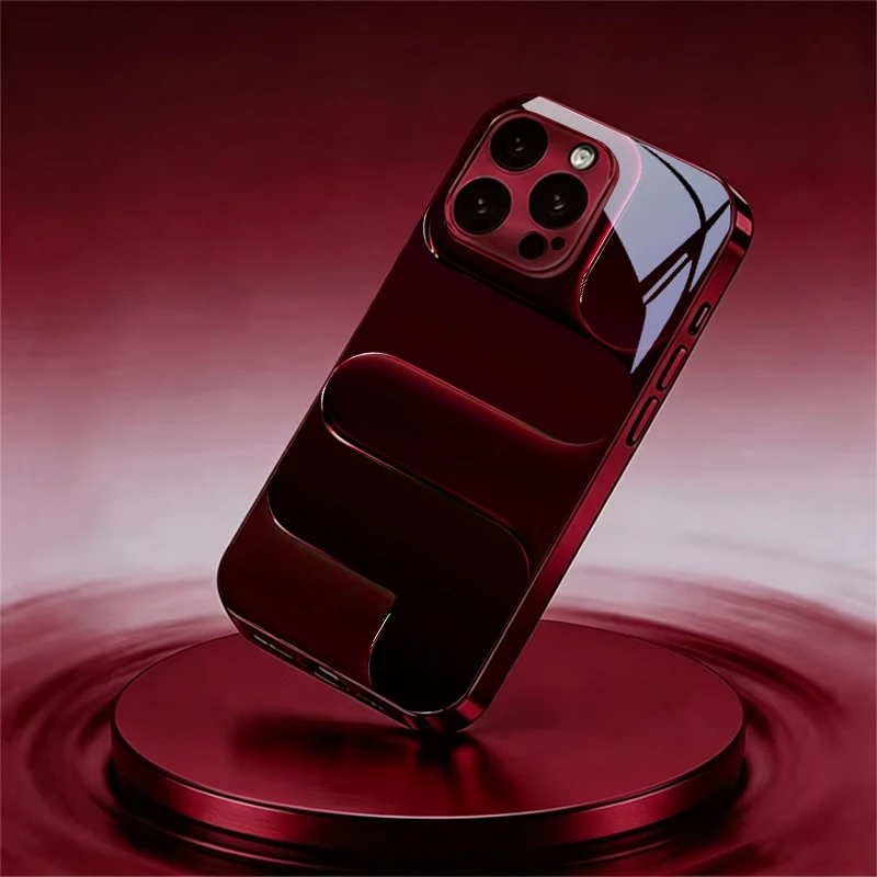 Curved Abstract Art Electroplated Wine Red Glass Phone Case For iPhone 18 11 12 13 14 15 16 E 17 Pro Max Plus 17Air 16E Cover
