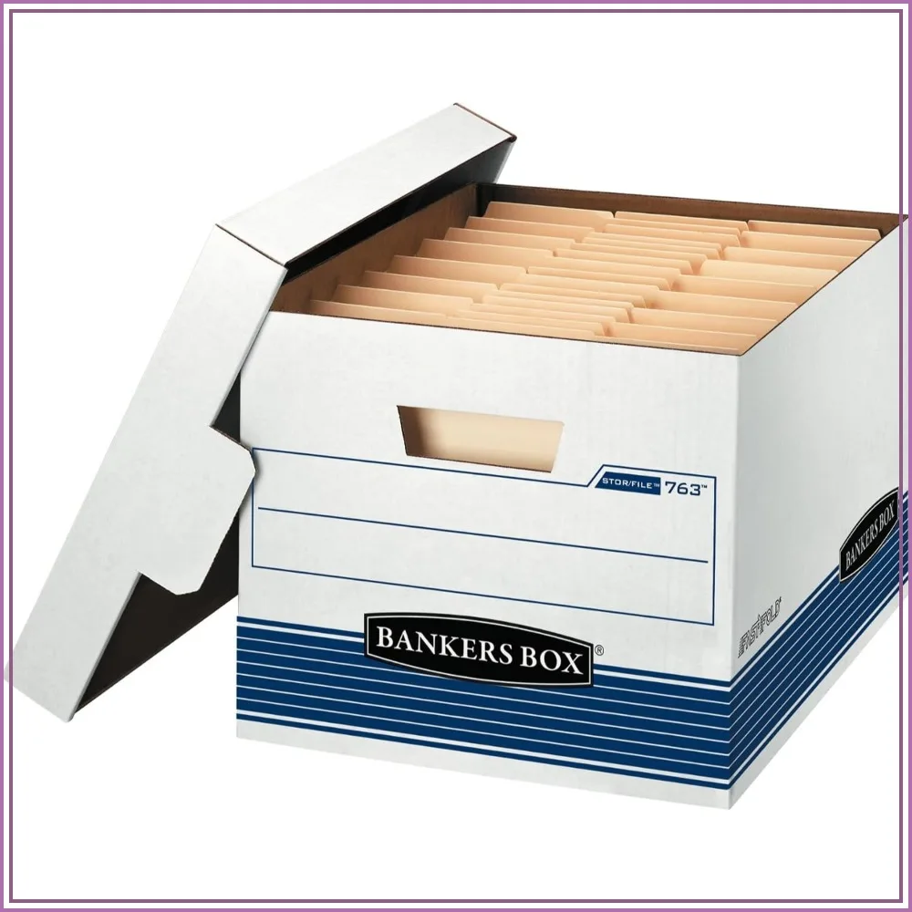Medium-Duty File Storage Boxes with Lids, Letter/Legal Size, FastFold Assembly, Stackable, Reinforced Handles, Collapsible, 30-Pack