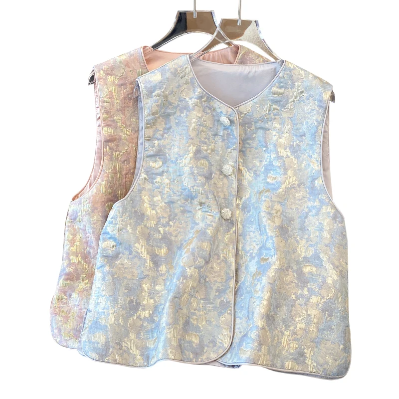 Early Spring Faion New Chinese Embroidered Vest round Ne Outwear Elegance High-End Tang Costume Cotton Polyester Blend