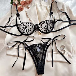 Sexy Bra Sets for Women Strap Lingerie Lace Embroidery Heart-shape Fairy Seamless Underwear See Through Exotic Set Bra Brief Set