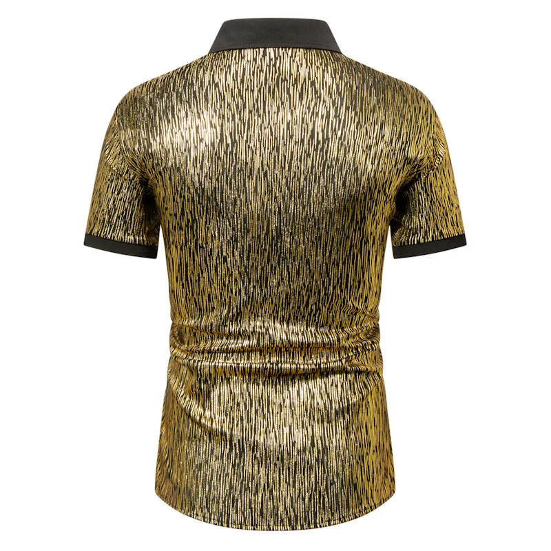 Shiny Metallic Shirt Men 2024 Brand Slim Short Sleeve Chemise Homme 70s Diaco Party Dance Shirt Hip Hop Streetwear Tops Blouses