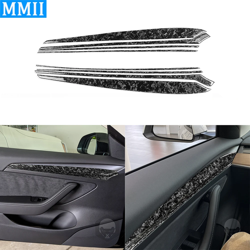 

For Tesla Model Y 2020+ Model 3 2017-2022 Forged Carbon Fiber Door Inner Panel Decorative Strip Car Interior Accessories Sticker