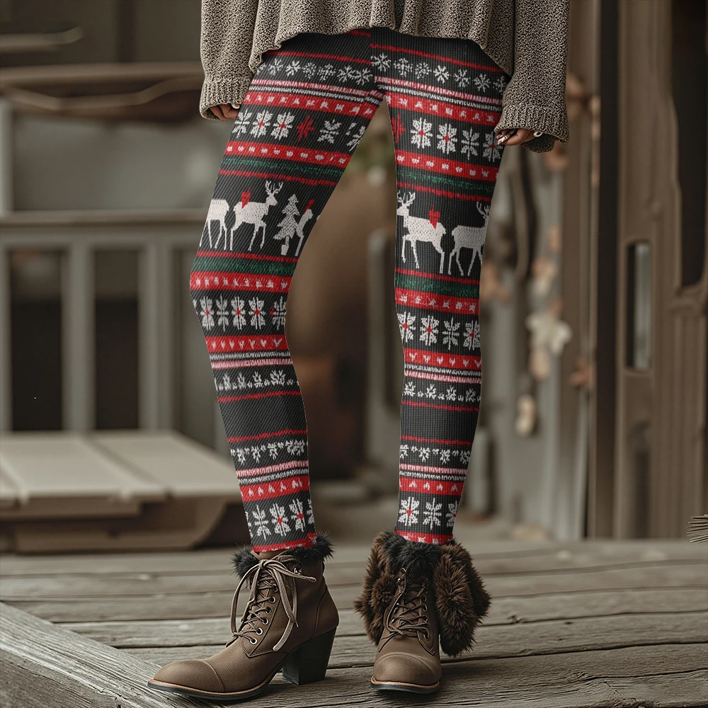 المرأة الشمال عيد الميلاد طباعة الحرارية طماق الشتاء الدافئة الجوارب الحرارية مع الرنة ندفة الثلج نمط مثير سليم صالح السراويل #1