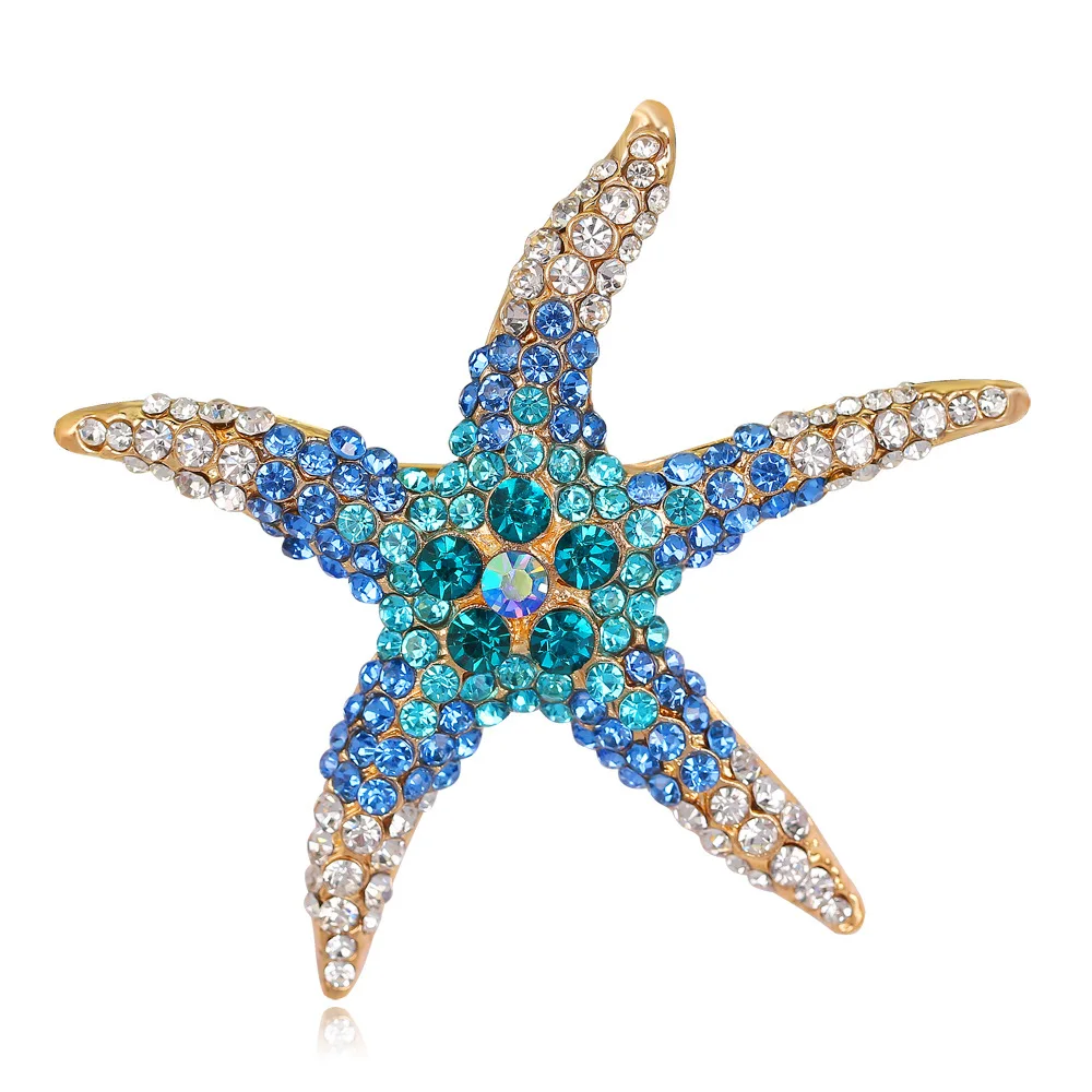 Broches de estrella de mar multicolor de diamantes de imitación para mujeres y hombres, broche de estrella personalizado, alfileres de mochila de ropa, regalos de joyería de fiesta