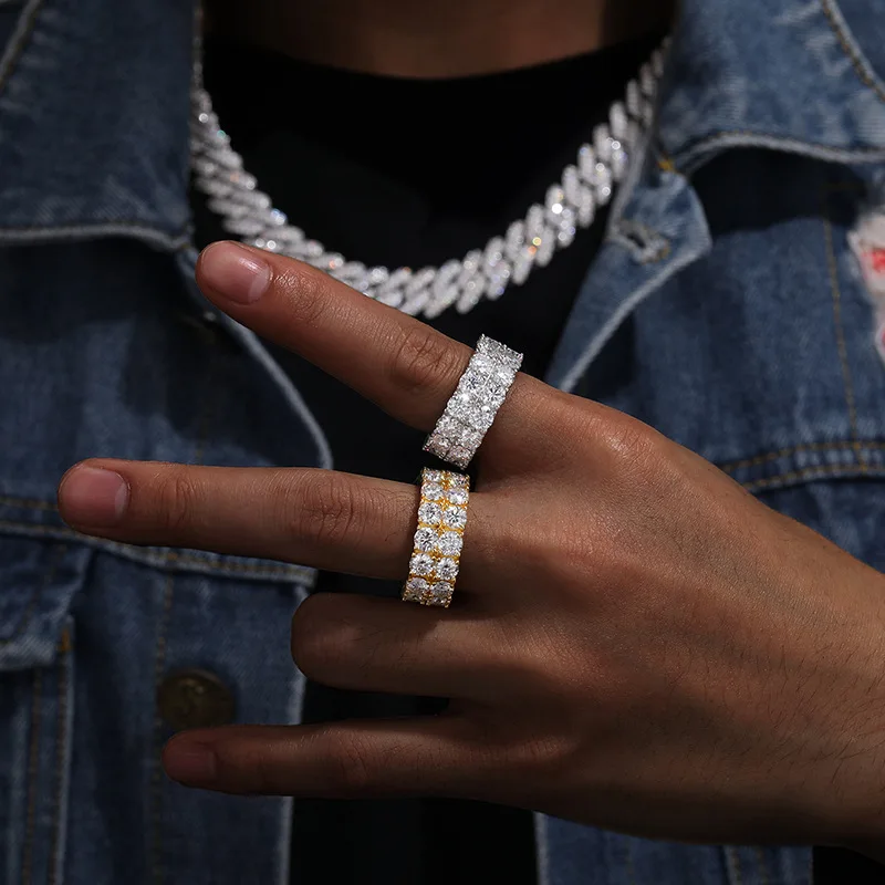 

Moissanite S925 Sterling Silver Round Finger Rings for Men Women Hip Hop Bling Iced Out Rapper Jewelry Drop Shipping Gift