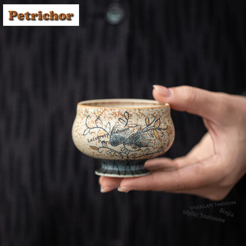 

140ml Hand-painted Blue And White Firestone Red Teacup Zen Tea Bowl Cute Cup Tea-tasting Smelling Cup Jianzhan Master Cups Craft