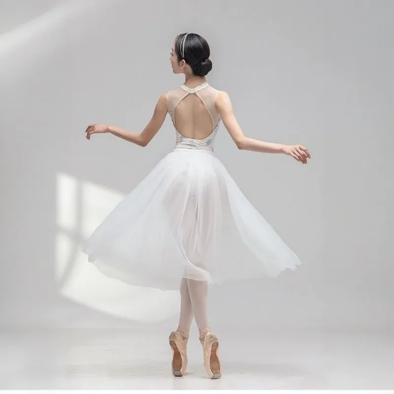 Body da balletto da donna Per adulti senza maniche stampato Ginnastica Abiti da allenamento Body Abbigliamento da ballo Abiti da palcoscenico senza schienale femminili