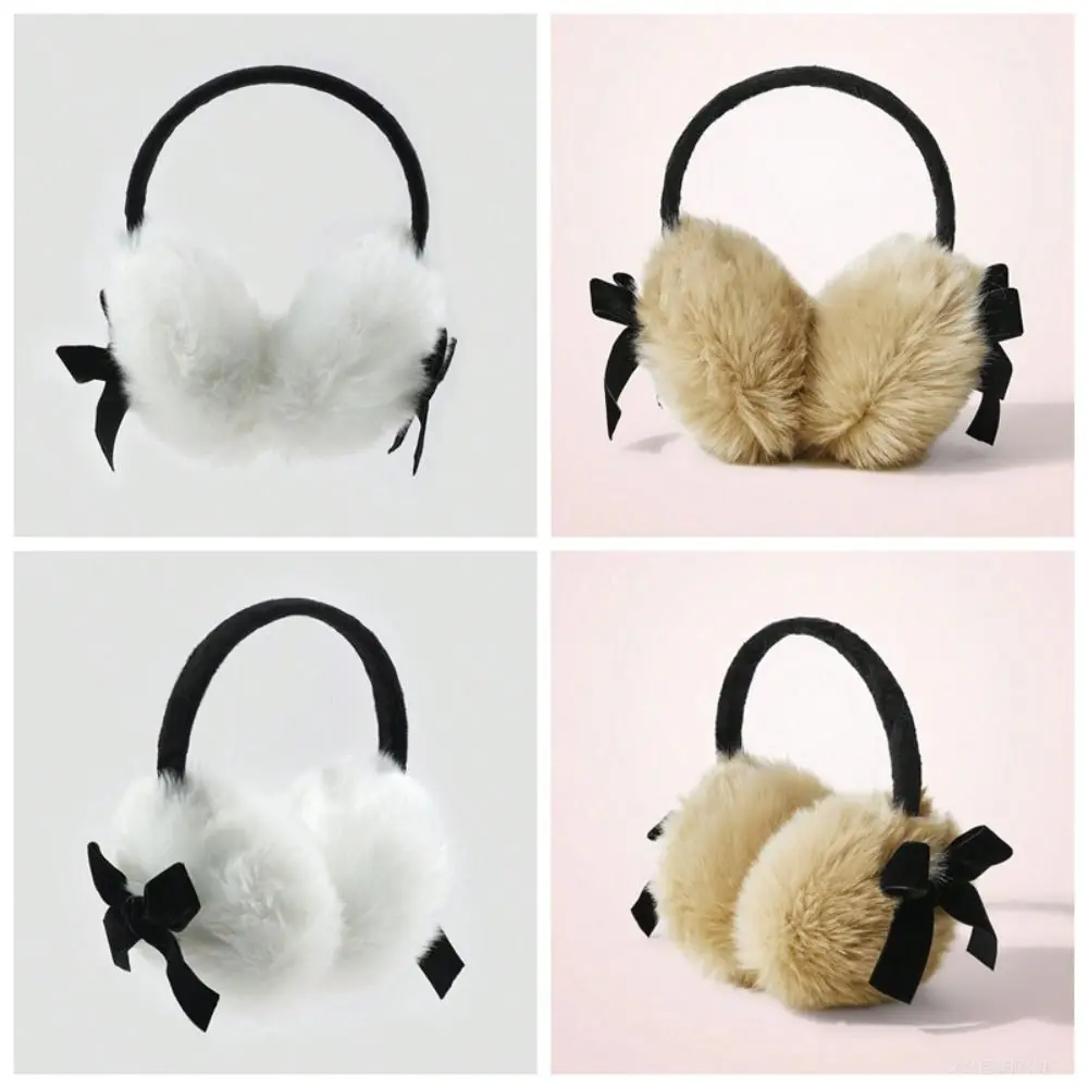 Cute Japanese Faux Fur peluche paraorecchie Soft Warm addensare Y2k Bowknot paraorecchie ciclismo Outdoor Winter Earflap Girl