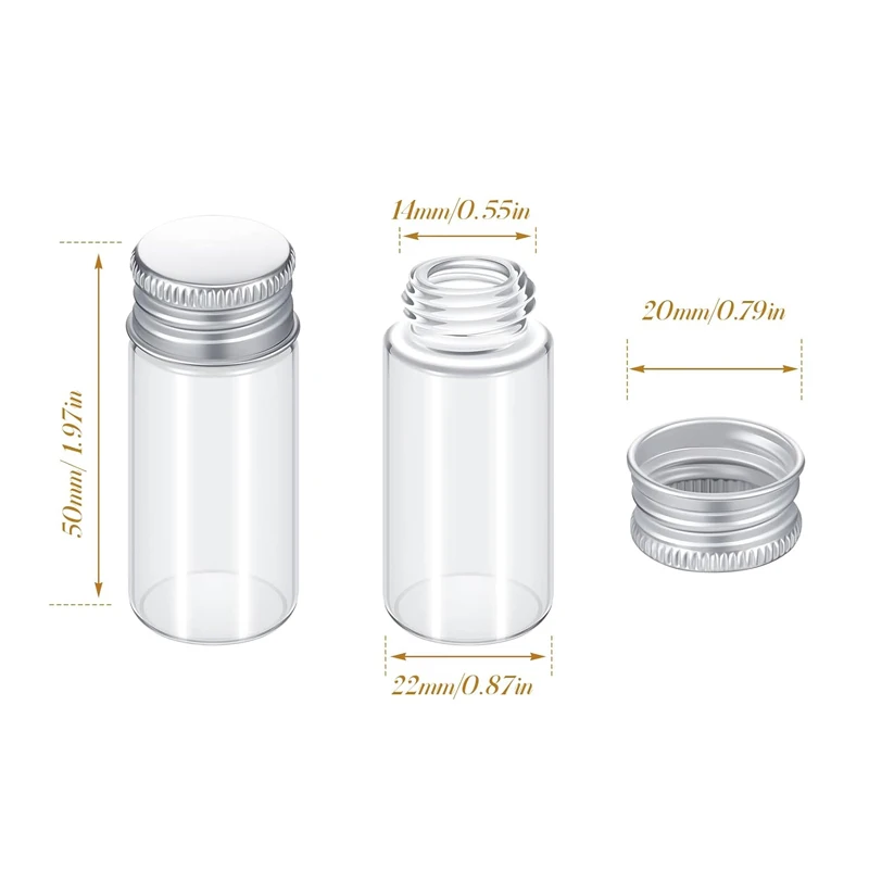 5pieces 5ml/6ml/7ml/10ml/14ml/18ml/20ml/25ml/30ml Glass Bottles with Aluminium Lids Small Mini Glass Jars 8 Sizes U-pick