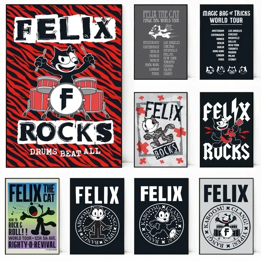 

Cartoon F-Felix The Cat Instrument Music Poster Waterproof Paper Sticker Bedroom Bedside Wall Decor Cafe Hanging Painting Core