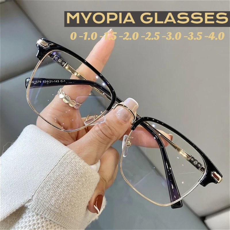 

Half Frame Arrow Myopia Glasses for Men Women Anti Blue Light Near Sight Glasses Fashionable Minus Eyeglasses Diopters 0 To -4.0
