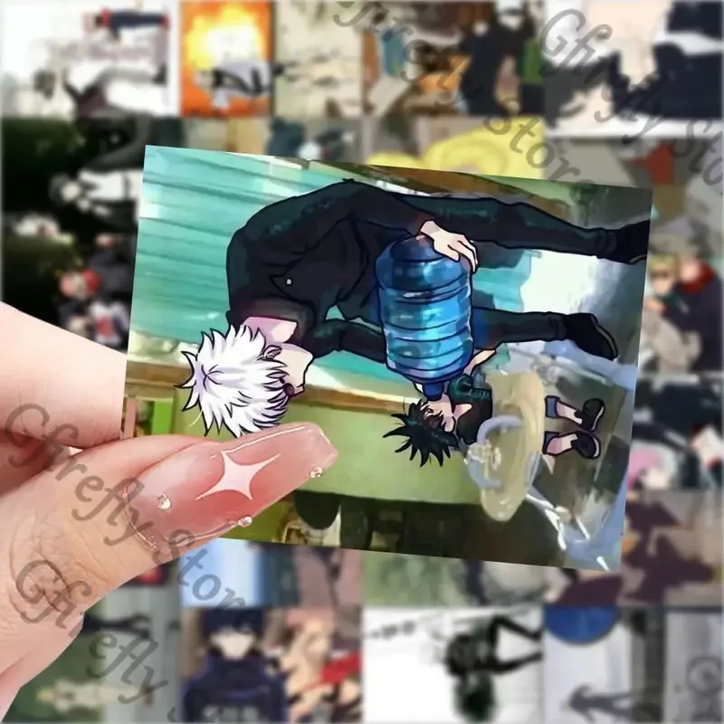 Jujutsu Kaisen 63 ورقة Q نسخة Satoru Gojo تزيين أنيمي المقرب Ambitus Pinup صورة مضحكة عالية الوضوح العلامات هدية #2