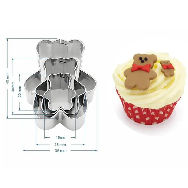Lot de 3 emporte-pièces en acier inoxydable pour biscuits, formes cœur, fleur, rond, nuage, ours – Outils de décoration de gâteaux en pâte à sucre, moules de pâtisserie pour cuisine