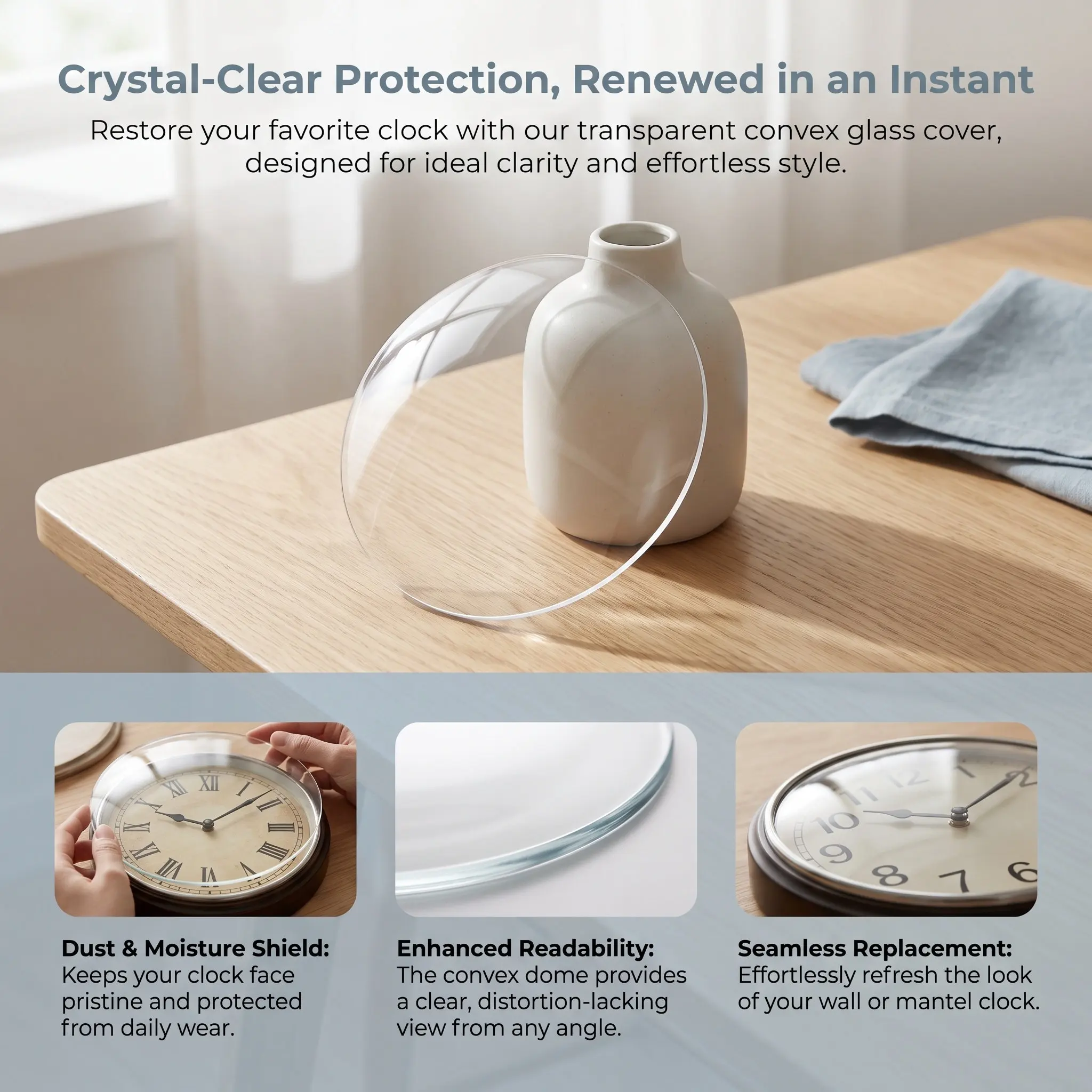 7 Inch Round Convex Wall Clock Dome Glass Cover Replacement Clear Glass Panel Decorative Protector Decorative Dome Clock