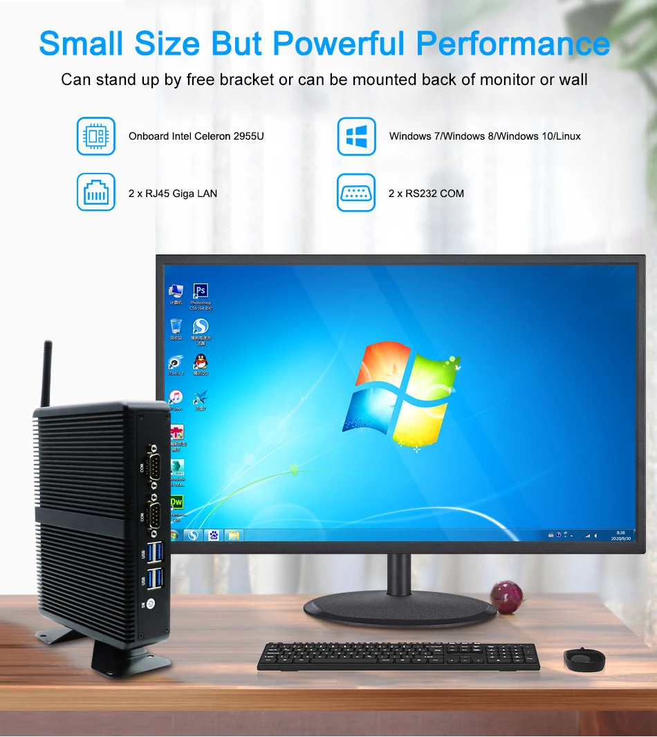 New 4K Mini PC Intel Celeron 2955U Dual Core 2 Threads 2MB Cache Auto Power 2*LAN RS232 Kiosk Desktop Computer WiFi6 AU