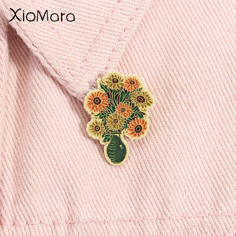 

Van Gogh Sunflower Enamel Pin Vintage Landscape Art Canvas Painting Artwork Brooch Lapel Badge Jewelry Gift for Friends ﻿