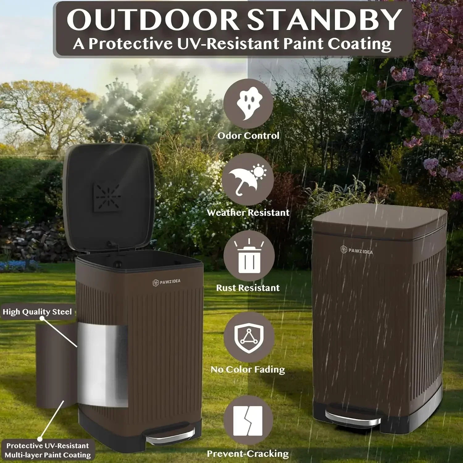 Dog Poop Trash Can Outside Odor Control, 5.3 Gallon Large Dog Waste Trash Can with Lid, Waterproof Poop Disposal Bin Outdoor Gar