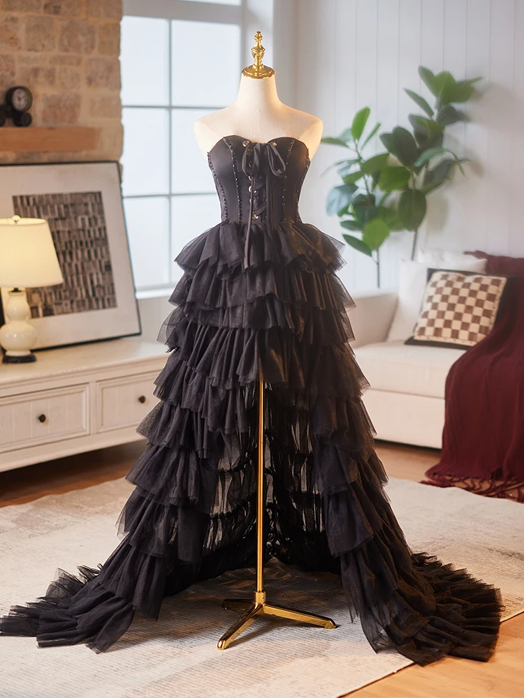 

Bla Sexy Strapl Evening Dr Women's Ball Gown Cake Skirt Front ort Ba Long Ele Lady Sexy Light Wedding Dr
