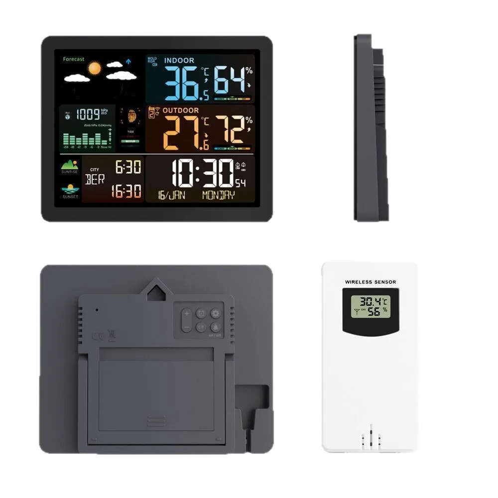 多機能カラースクリーン天気時計-電子時計-屋内および屋外温度計-rfワイヤレス