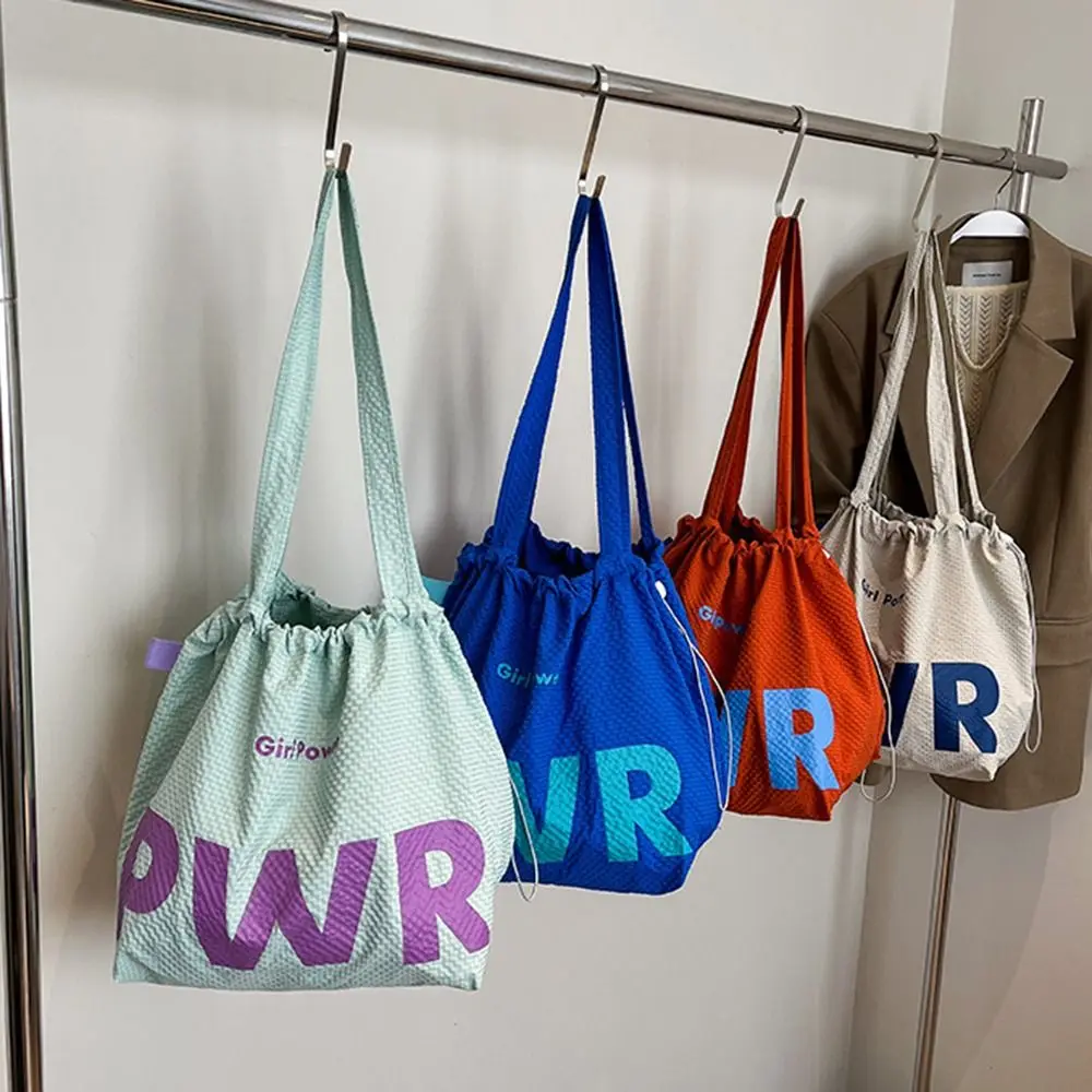 

Korean Style Woman's Shoulder Bag Portable Lightweight Letter Printing Drawstring Bag Casual Eco-Friendly