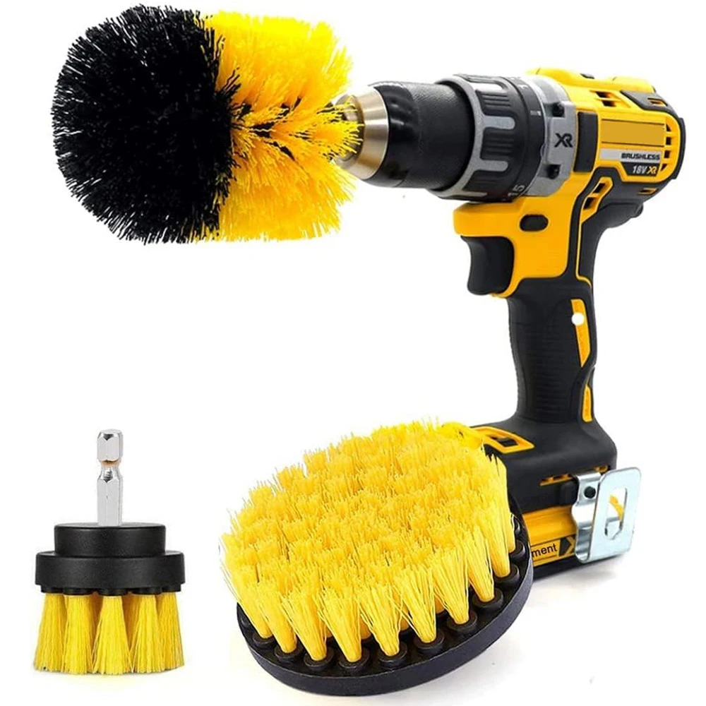 3Pcs Set Electric Scrubber Brush Drill Brush Kit 2/3.5/4\'\' Plastic Round Cleaning Brush For Carpet Glass Car Tires Nylon Brushes