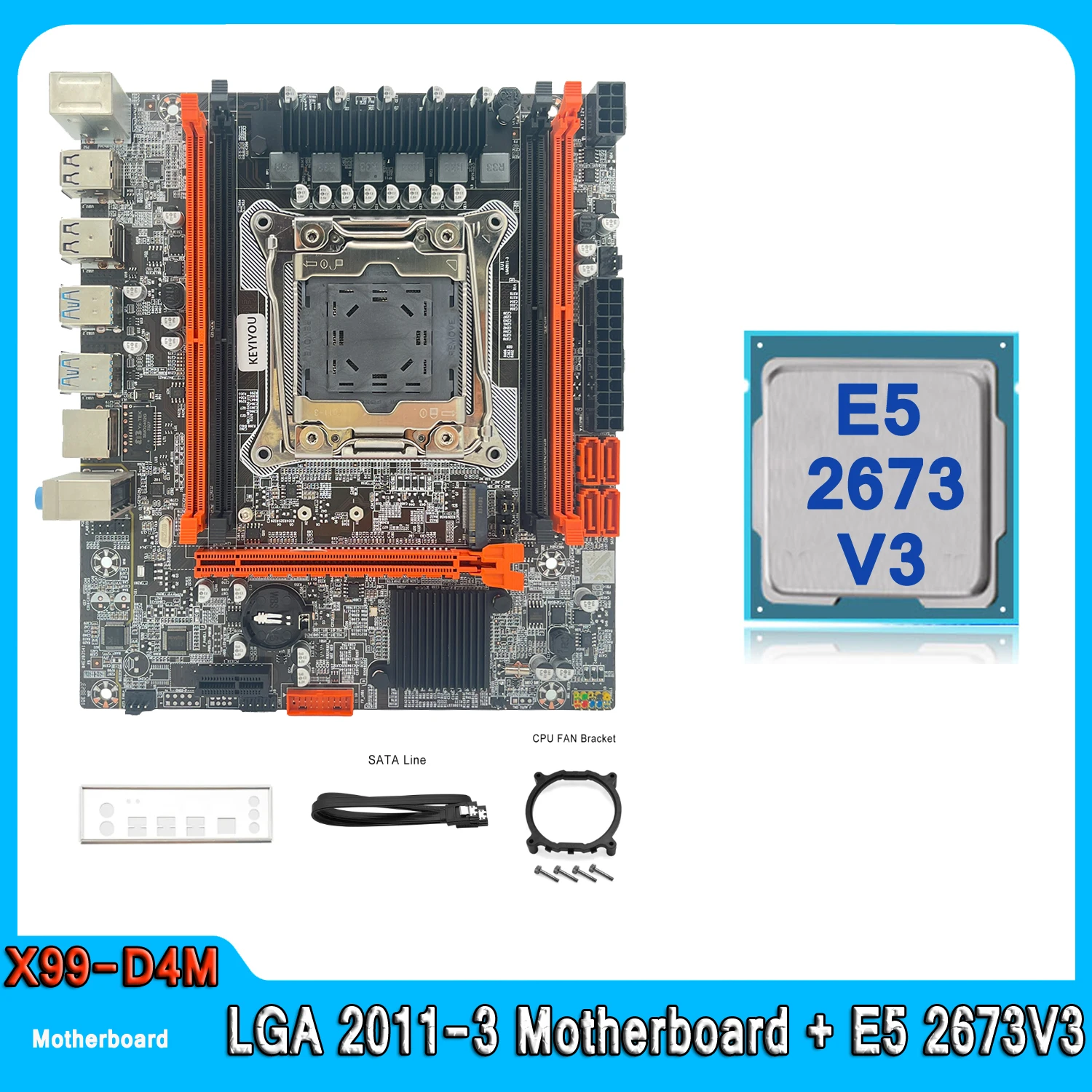 

Комплект материнской платы Xeon X99 D4M, LGA 2011-3 Kit Xeon E5 2673 V3 CPU PCI-16 USB3.0, Серверная фрейма NVME M.2 E5 2673V3, комплект материнской платы