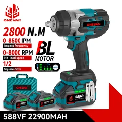 ONEVAN 2800N.M Brushless Electric Impact Wrench 2800W 1/2 Inch Cordless Wrench Screwdriver Power Tool For Makita 18V Battery Pin