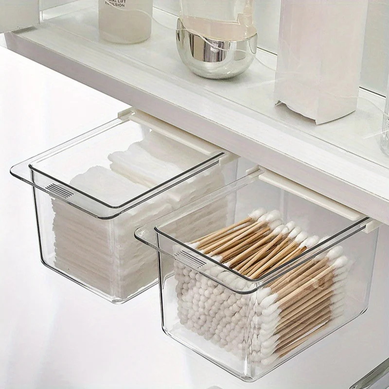 

Bathroom Pull-Out Storage Drawer Style Storage Box Under The Mirror Cabinet Transparent Bathroom Cotton Stick Makeup Cotton