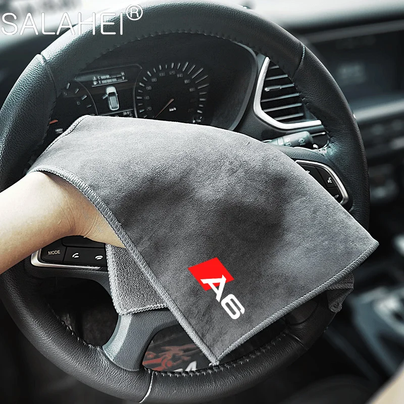 1Pcs Suede Fleece Microfiber Wash Towel Car Styling Cleaning Rag Cloth For Audi A1 A3 A4 A5 A6 A7 A8 Q2 Q3 Q5 Q7 TT Accessories