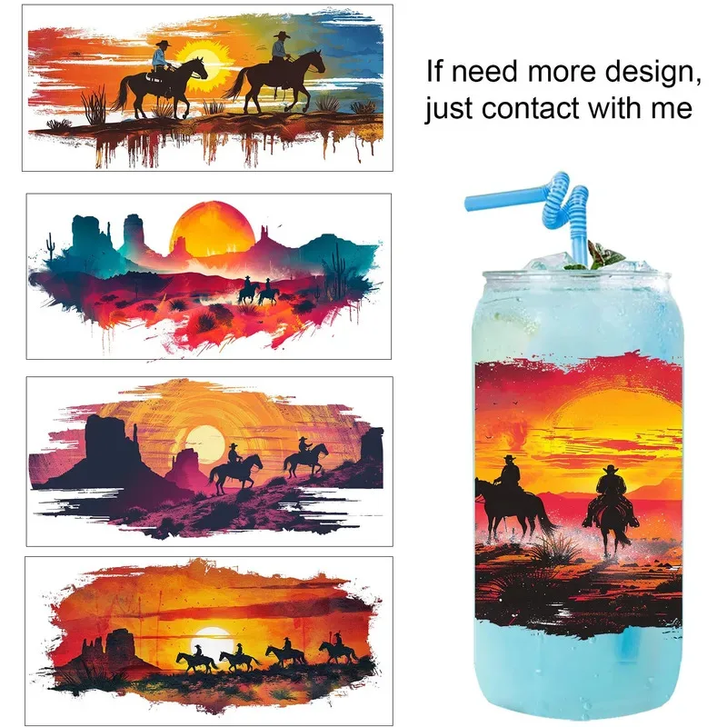 Cool Western Cowboy Bull Skull Style Sticker Party DIY Decals 3D transfers uvdtf tumbler seal stickers 16oz uv dtf cup wraps